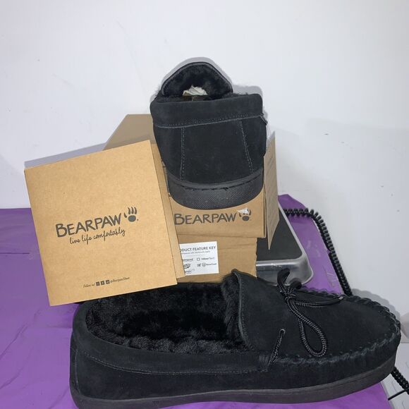 Bearpaw Moc II -Wide Men's Sheepskin Slippers - 2382M Black - US Size 12 Wide - Picture 5 of 8